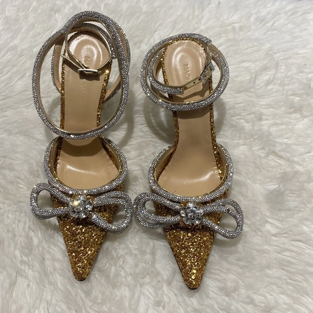 New Mach & Mach Double Bow Crystal embellished‎ glitter pump size 38.5EU - Picture 15 of 15